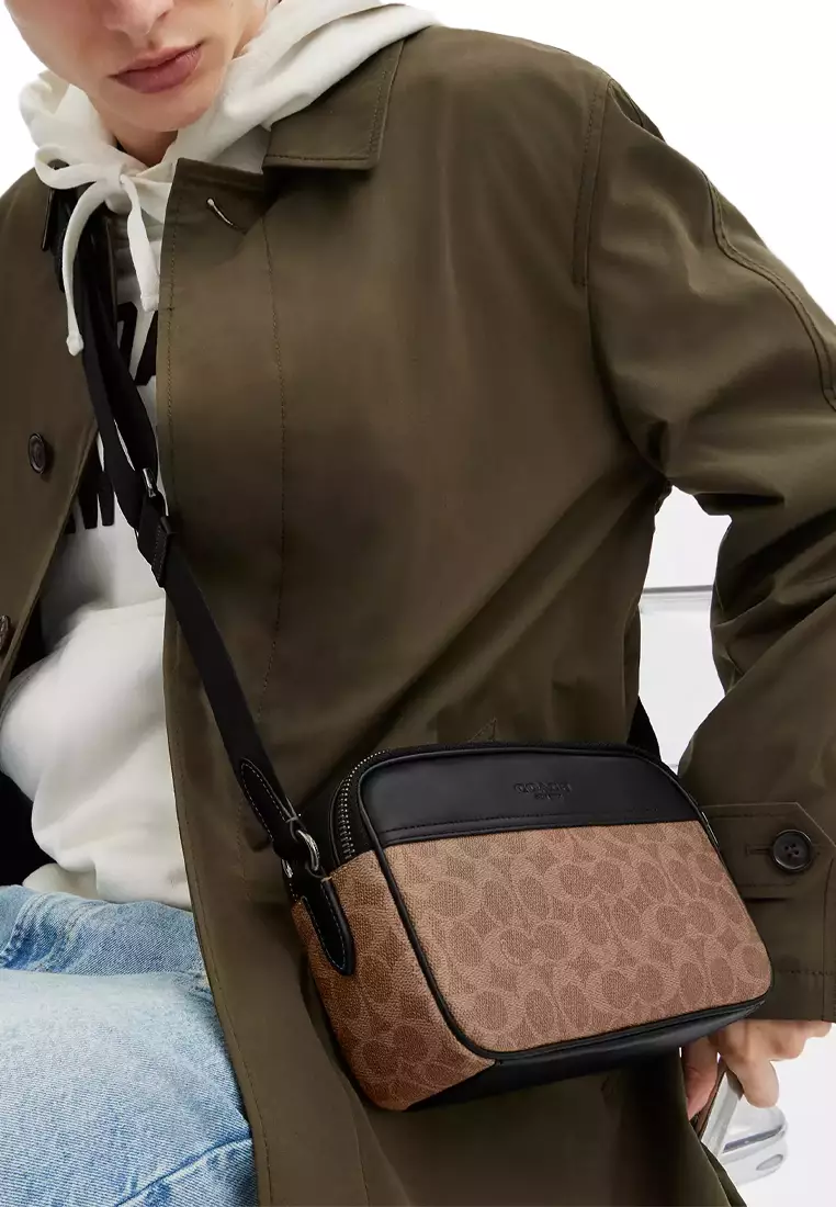 Graham Crossbody Bag In Signature Canvas Tan Black CV921
