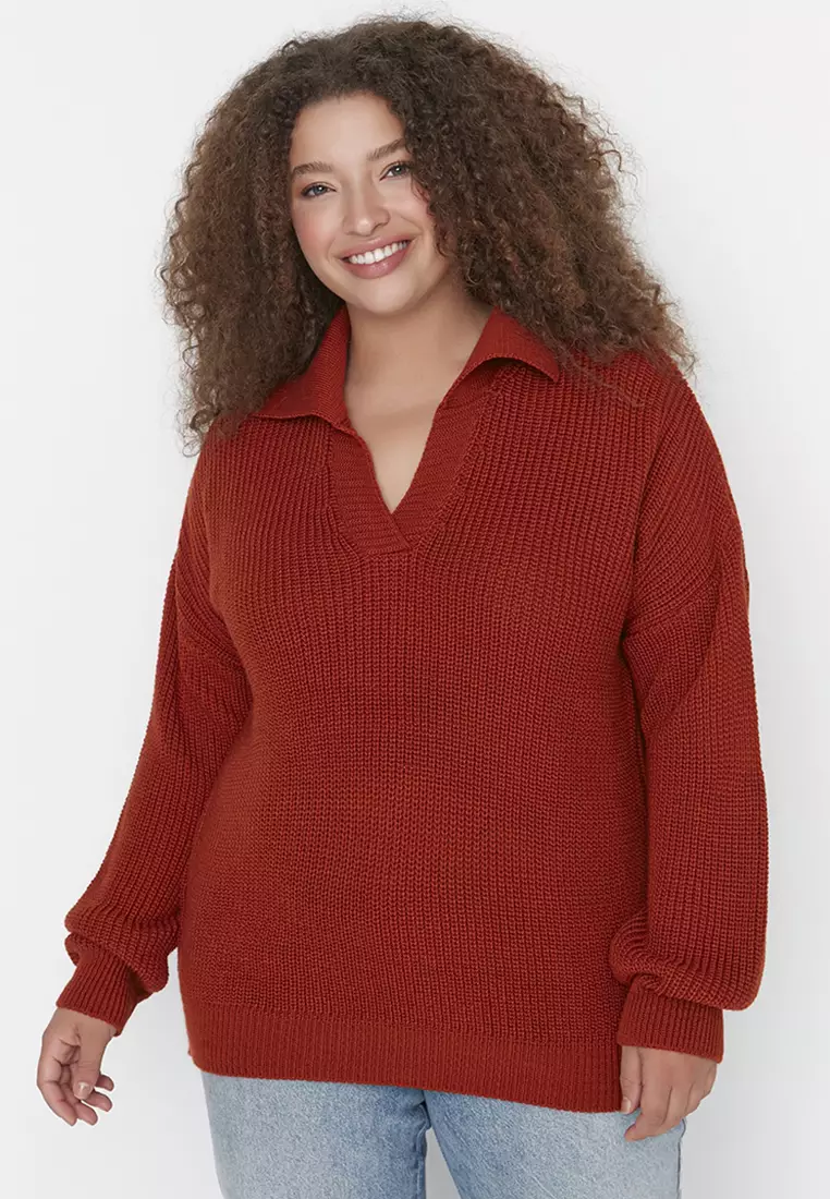 Plus Size Shirt Collar Knitwear Sweater