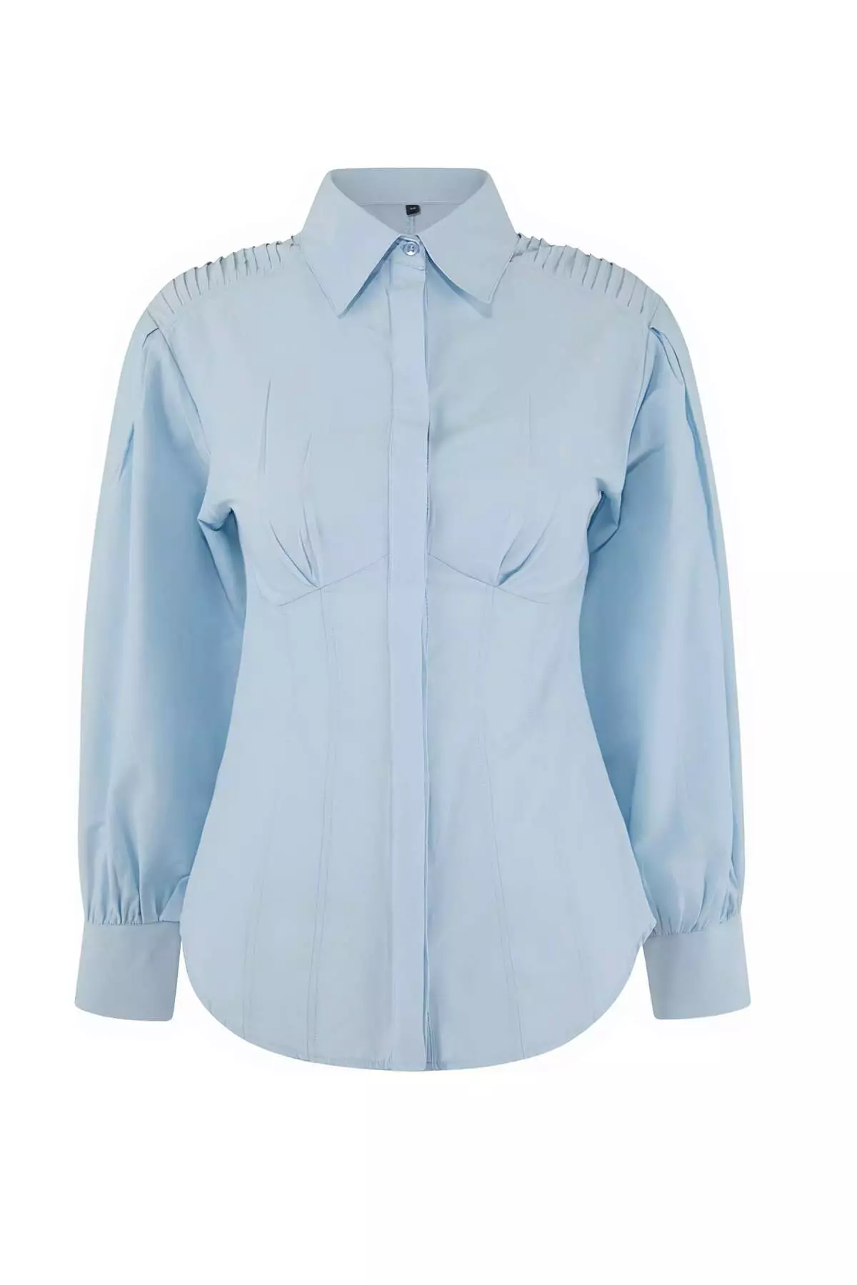 Light Blue Fitted Balloon Sleeve Fitted/Waist-Fitting Cotton Pack Shirts Tctss26Tg00015