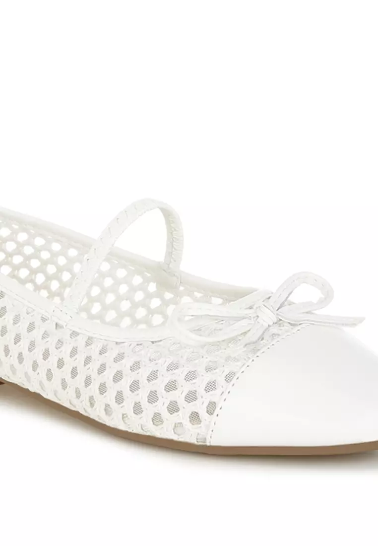 白色編織蝴蝶結細節芭蕾舞鞋