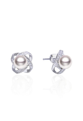 XAFITI silver Sterling Silver Freshwater Pearl Set Zircon Clover Stud Earrings EDC1AACFF1412AGS_1