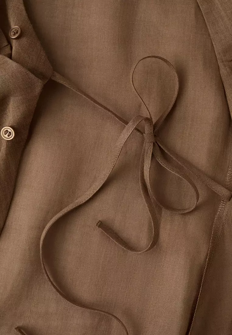 100% Ramie Tie-Front Blouse