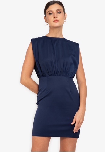 ZALORA WORK navy Padded Shoulder Ruched Dress 84A72AA3BB8CA6GS_1