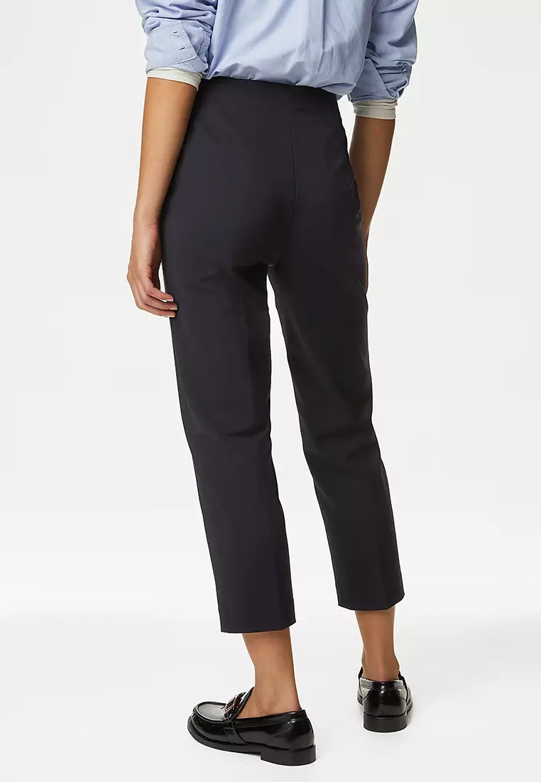 Cotton Blend Slim Fit Cropped Trousers