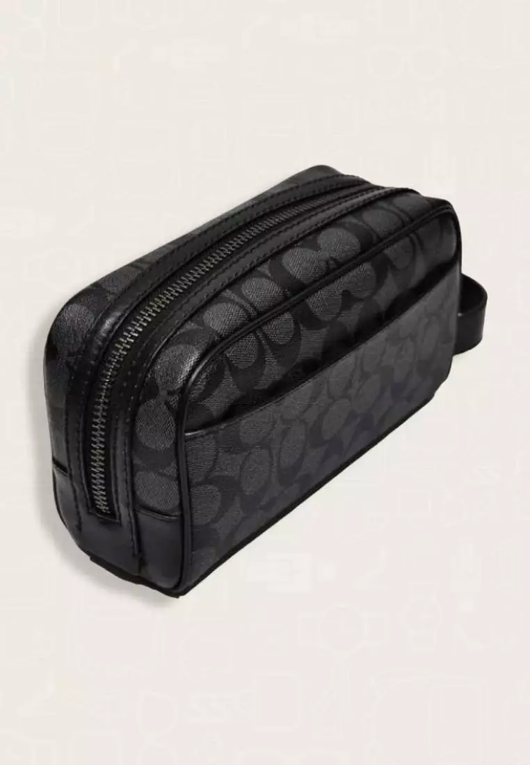 Jual Coach Coach Small Travel Kit In Signature Canvas Charcoal Black