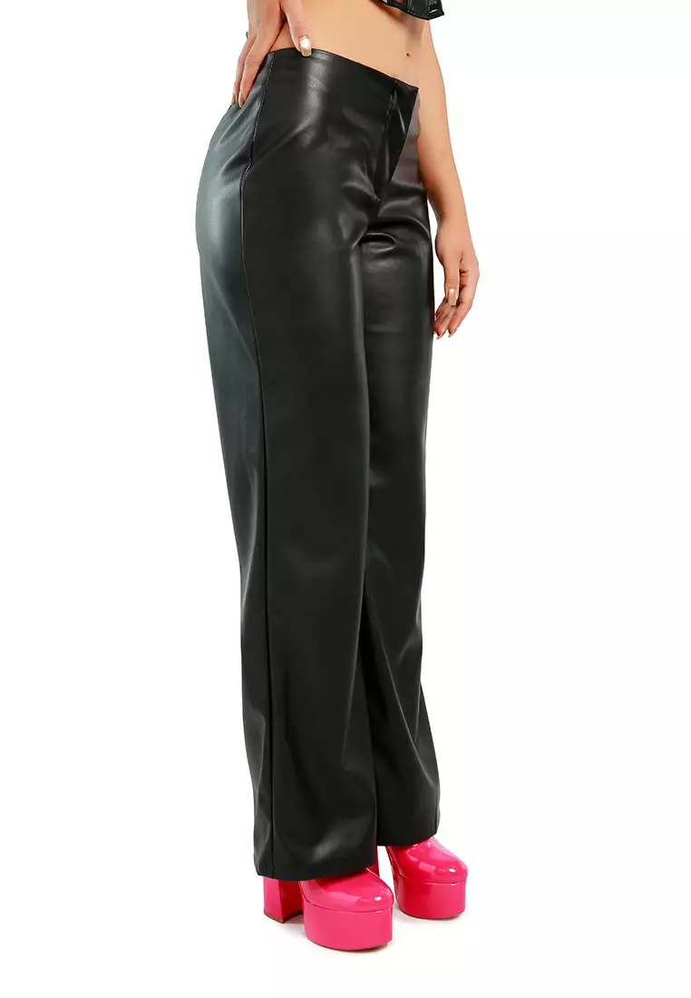 黑色低腰直筒長褲