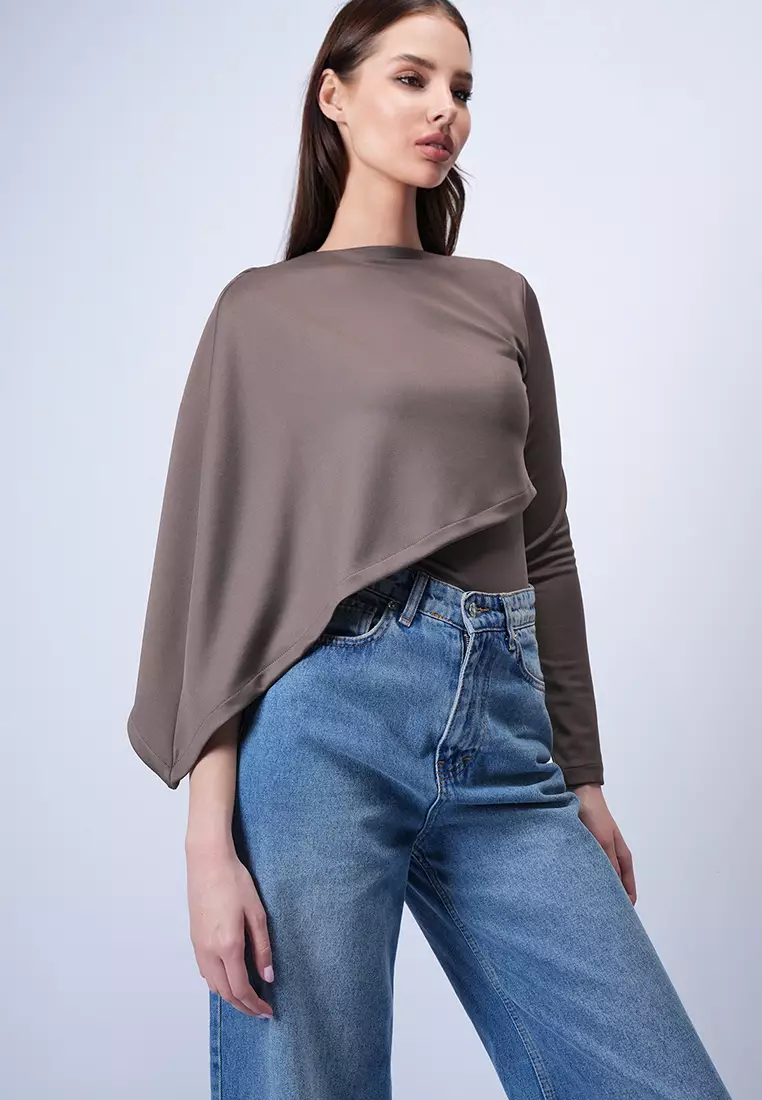 Single Sleeve Fixed Shawl Crop Blouse