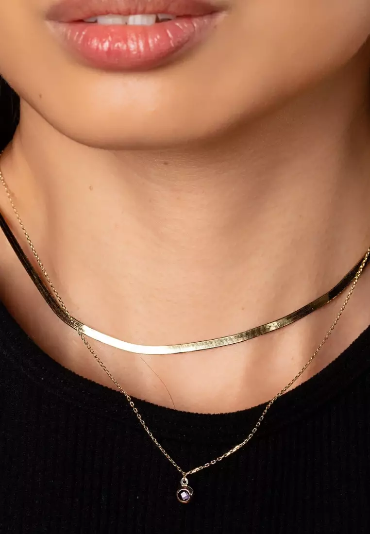 Bold Herringbone Chain Necklace 14k Gold- 16 inches
