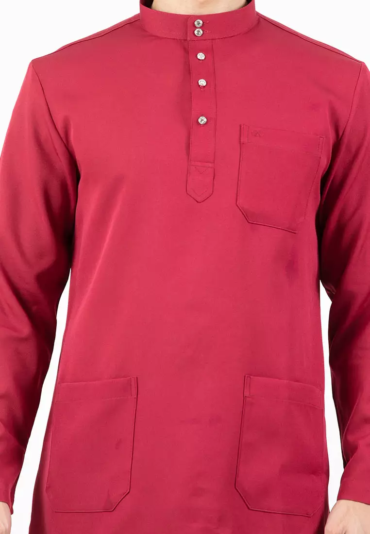 Forest x Hatta Dolmat Baju Melayu Cekak Musang Regular Fit - BM23766-56Maroon