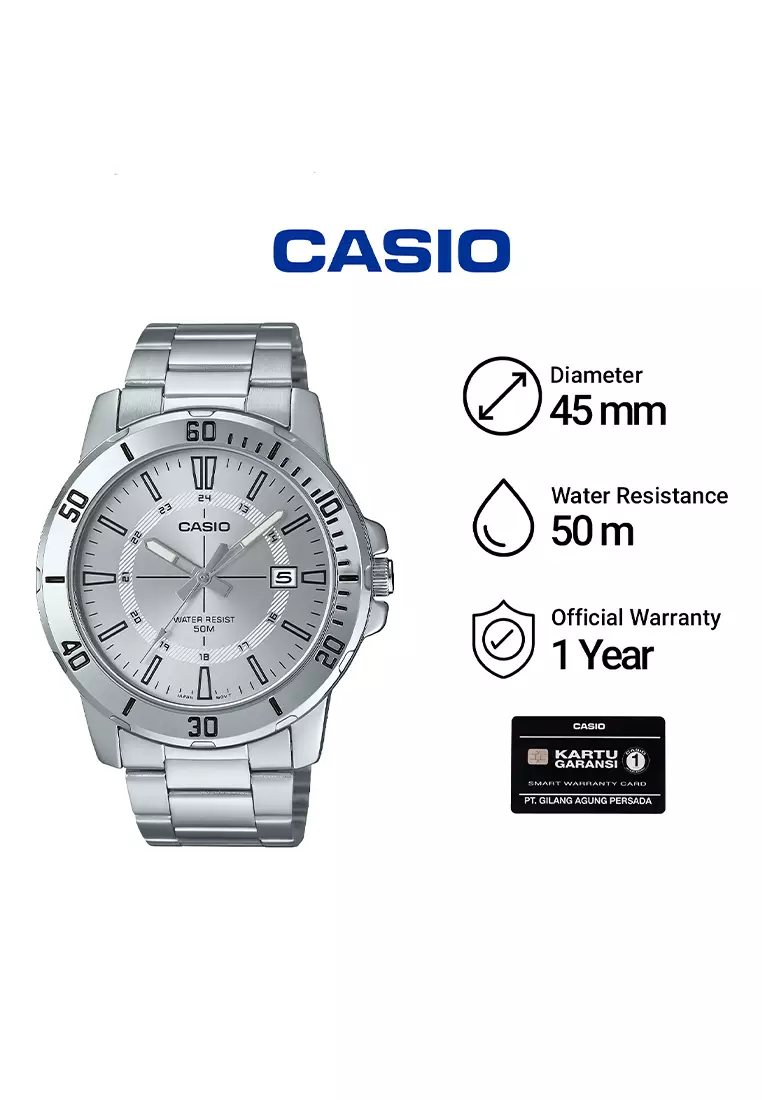 Jam Tangan Analog Pria Casio Standard MTP-VD01D-7CV Silver Stainless Steel
