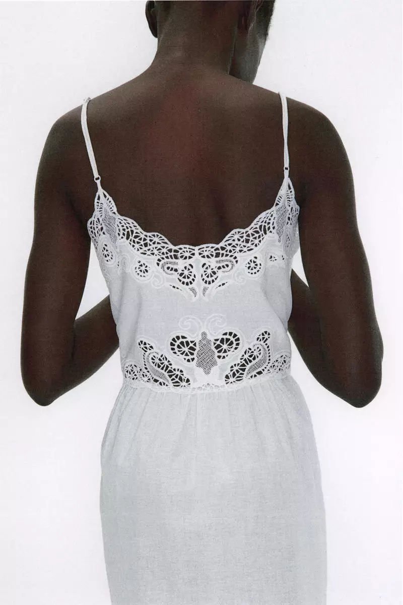 Linen-blend embroidered dress