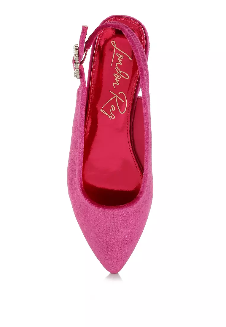 Velvet Slingback Flat Sandals in Fuchsia