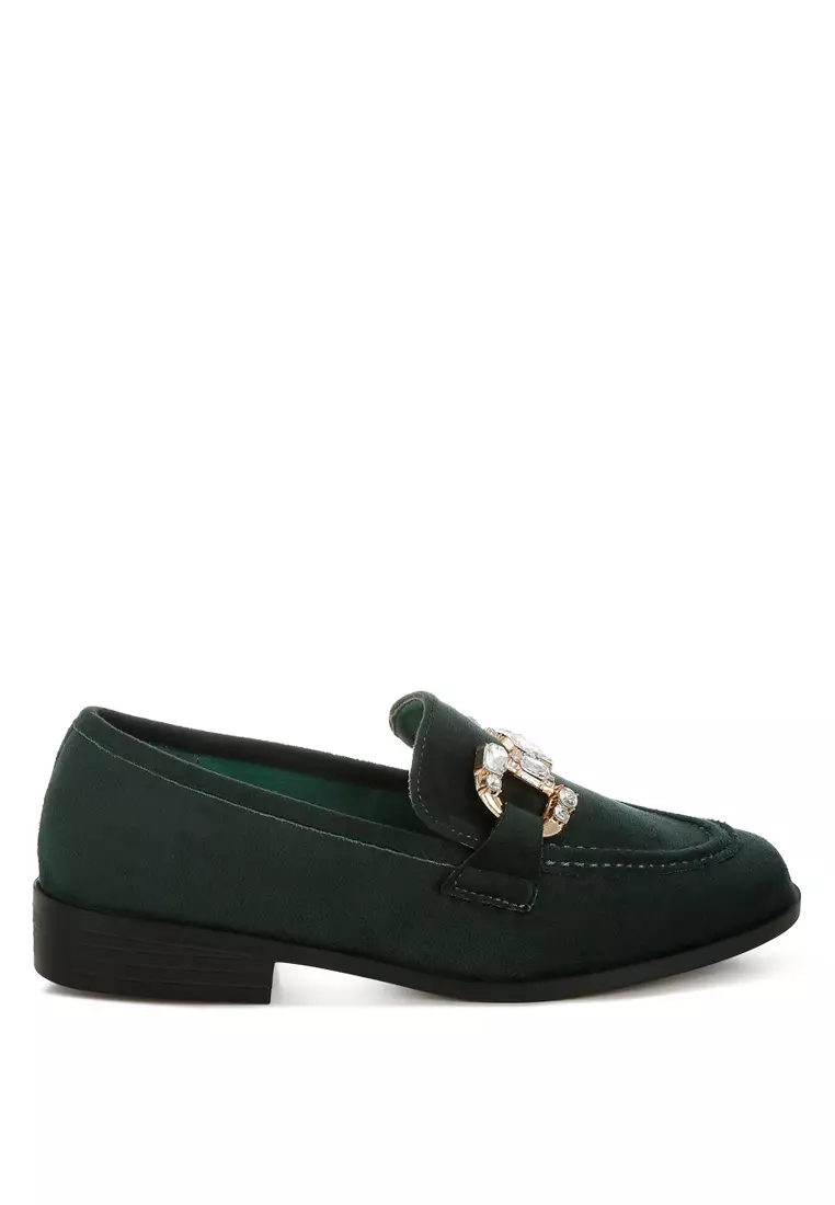 Discount on Rag & CO.  shoes - SKU: Diamante Embellished Horsebit Loafers In Green