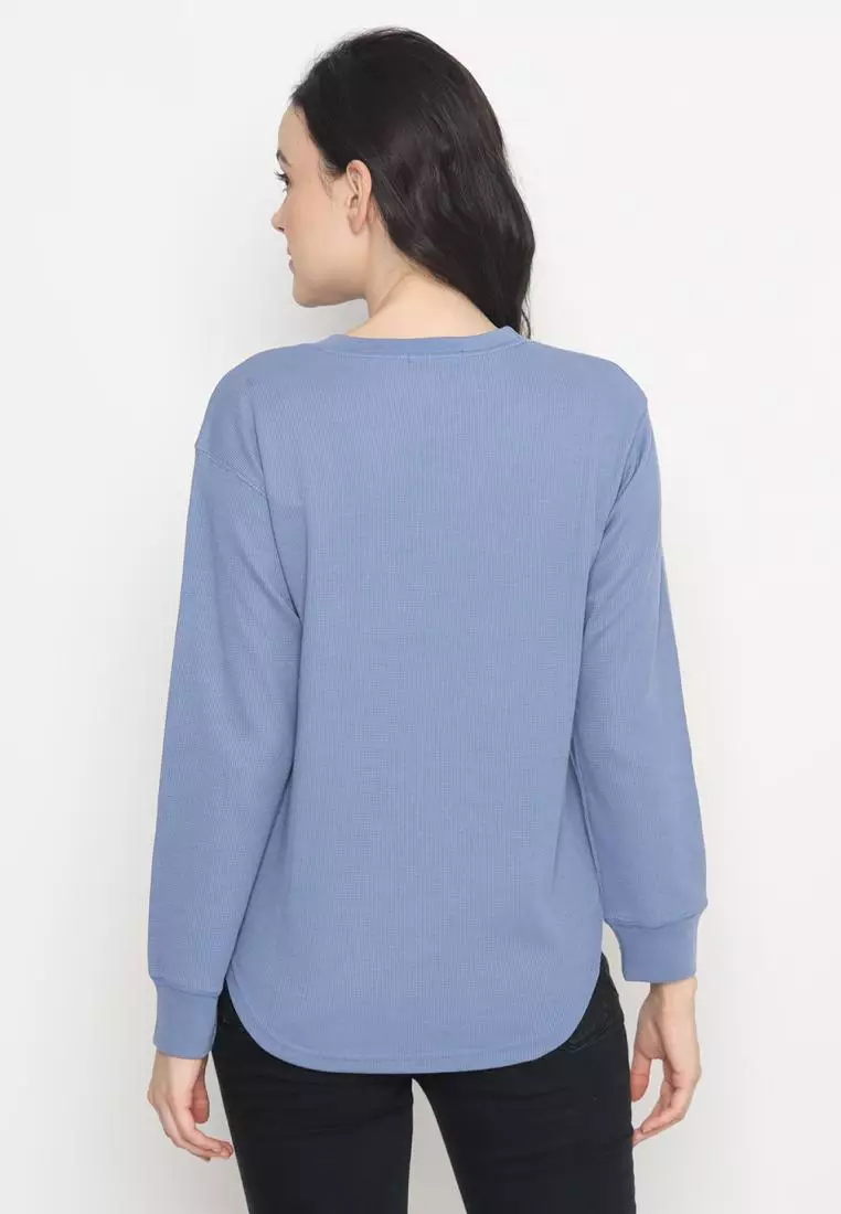 MATSUDA Kaos Polos Wanita Waffle Lengan Panjang Cotton Liv