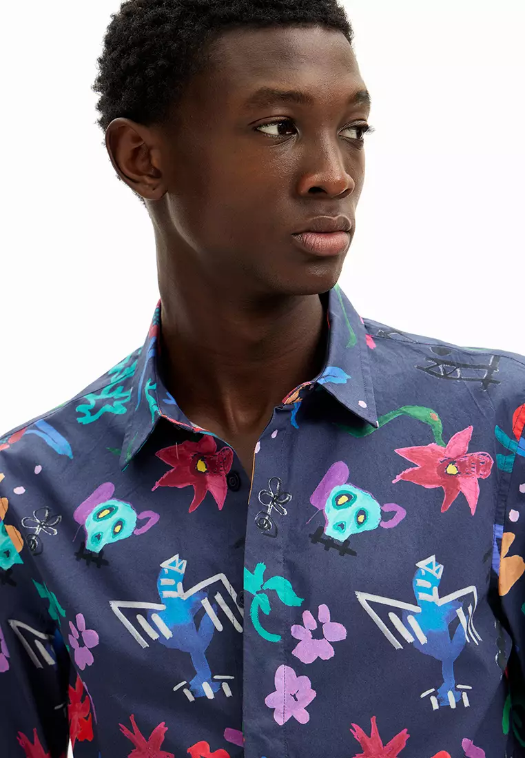 Desigual Man Long-sleeved shirt with floral and skull print.