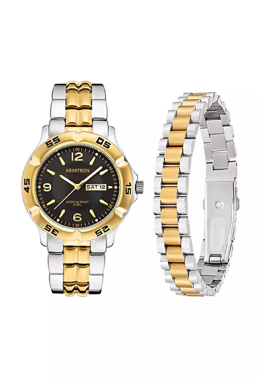 Men's Silver and Gold Stainless Steel Bracelet Analog Watch AR-20/5538BKTTST