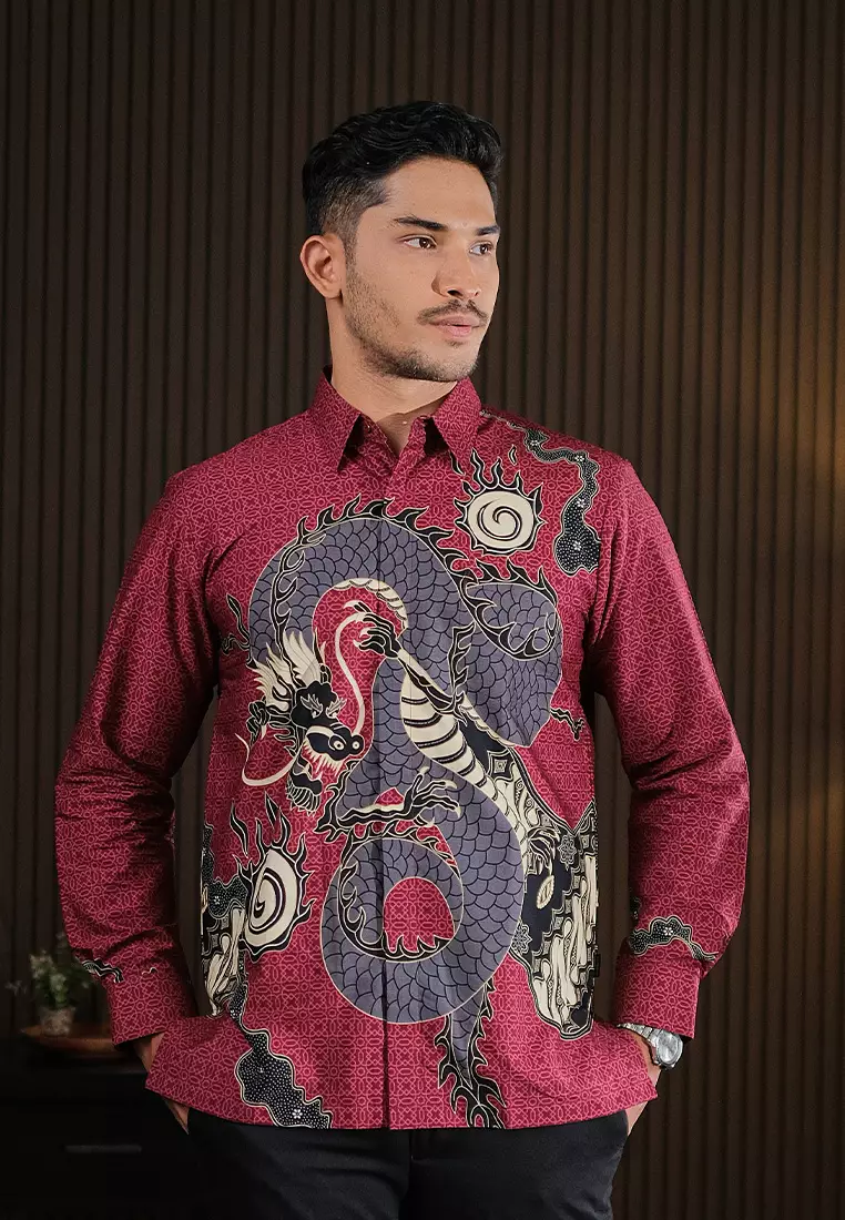 Hadinata Batik Pria Kemeja Panjang Superfine Bilva Maroon