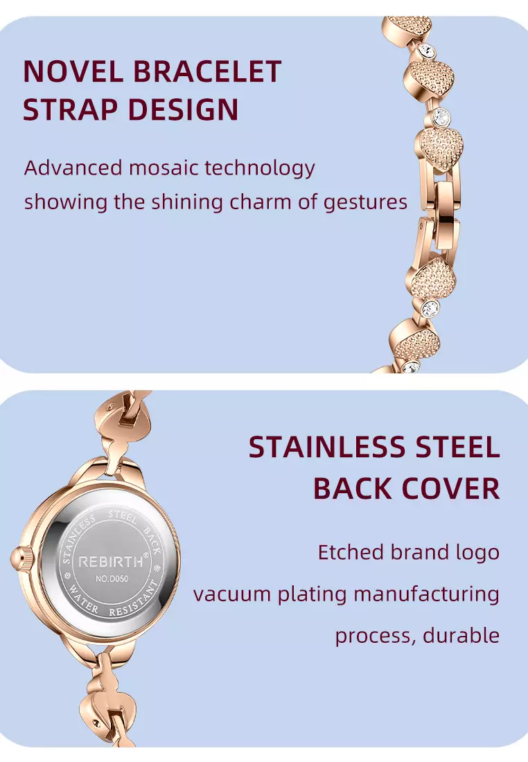 Jam Tangan Wanita Tali Gelang Berlian Mewah Anggun Anti Air Kuarsa Jam Tangan Cewek Original rosegold