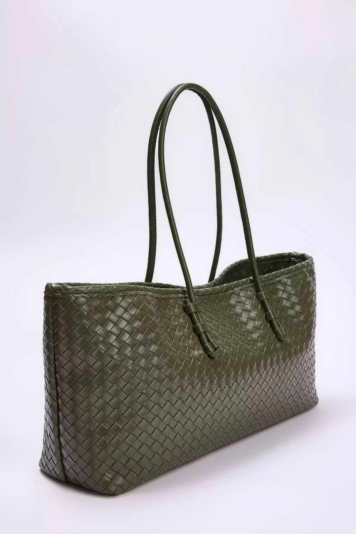 Khaki Knitted Detailed Women'S Midi Shoulder Bag Takss26Oc00025