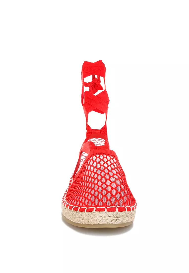 Sandal Espadrille Datar Mesh Warna Merah
