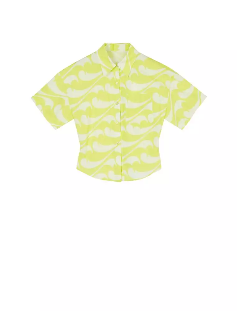 海浪印花通勤短袖襯衣