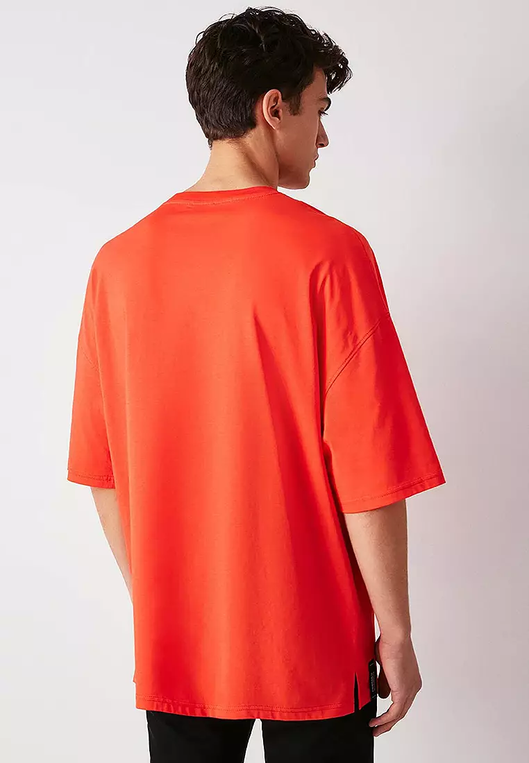 High Oversized Fit Thick Textured Printed T-Shirt