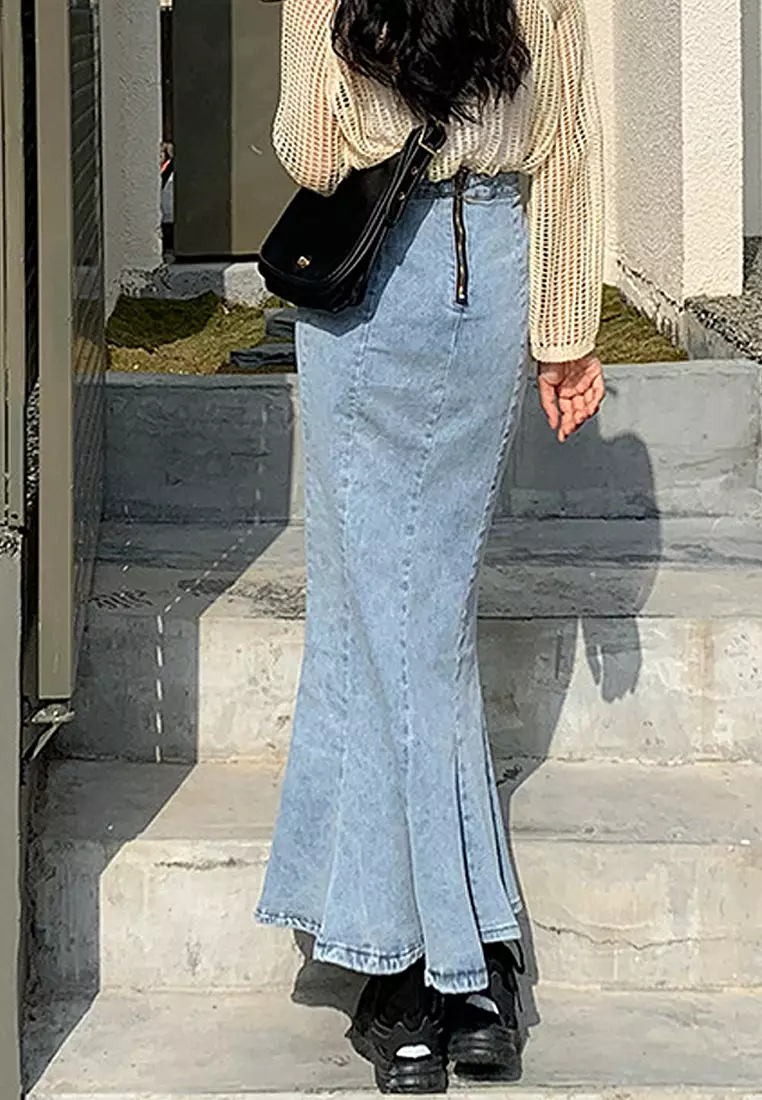 Fishtail top denim skirt