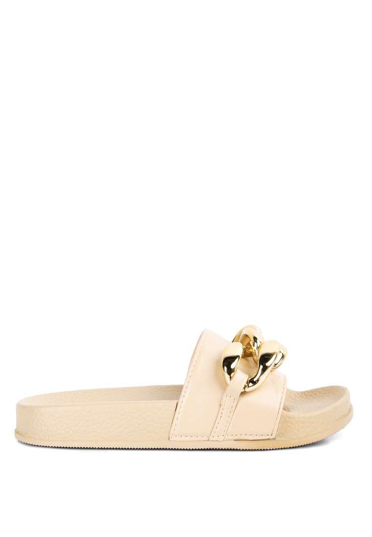 Latte Metallic Chain Metal Slid Flats