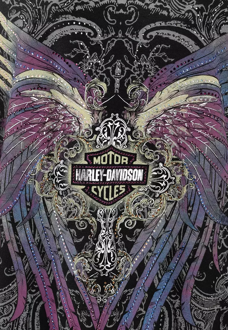 Women's Bling H-D® Moto Wings Laced Back Tank - Harley Black