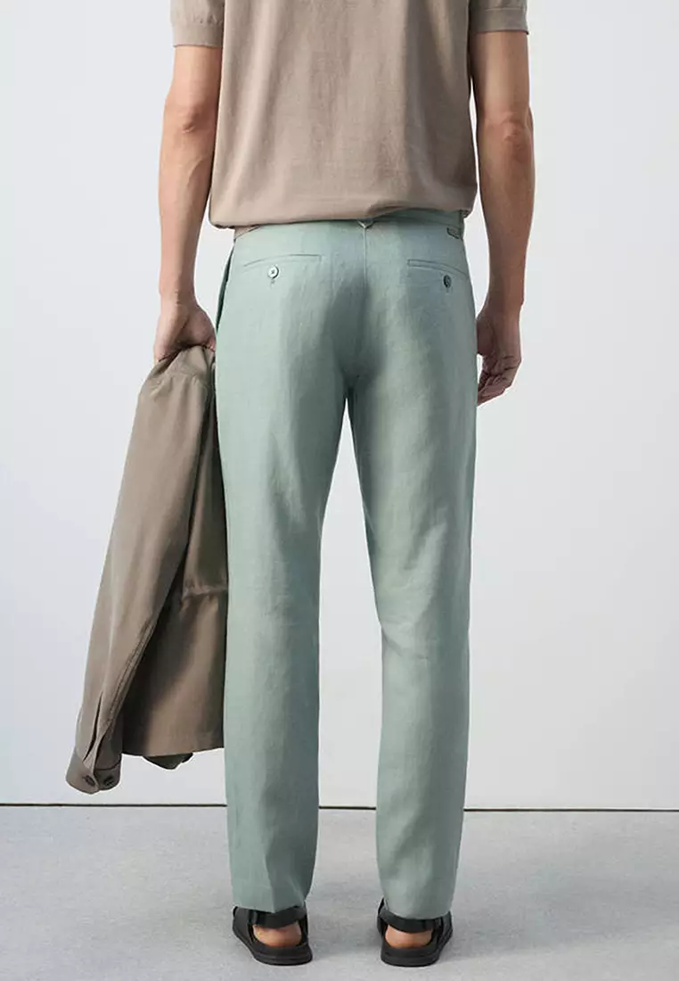 Slim-Fit 100% Linen Trousers