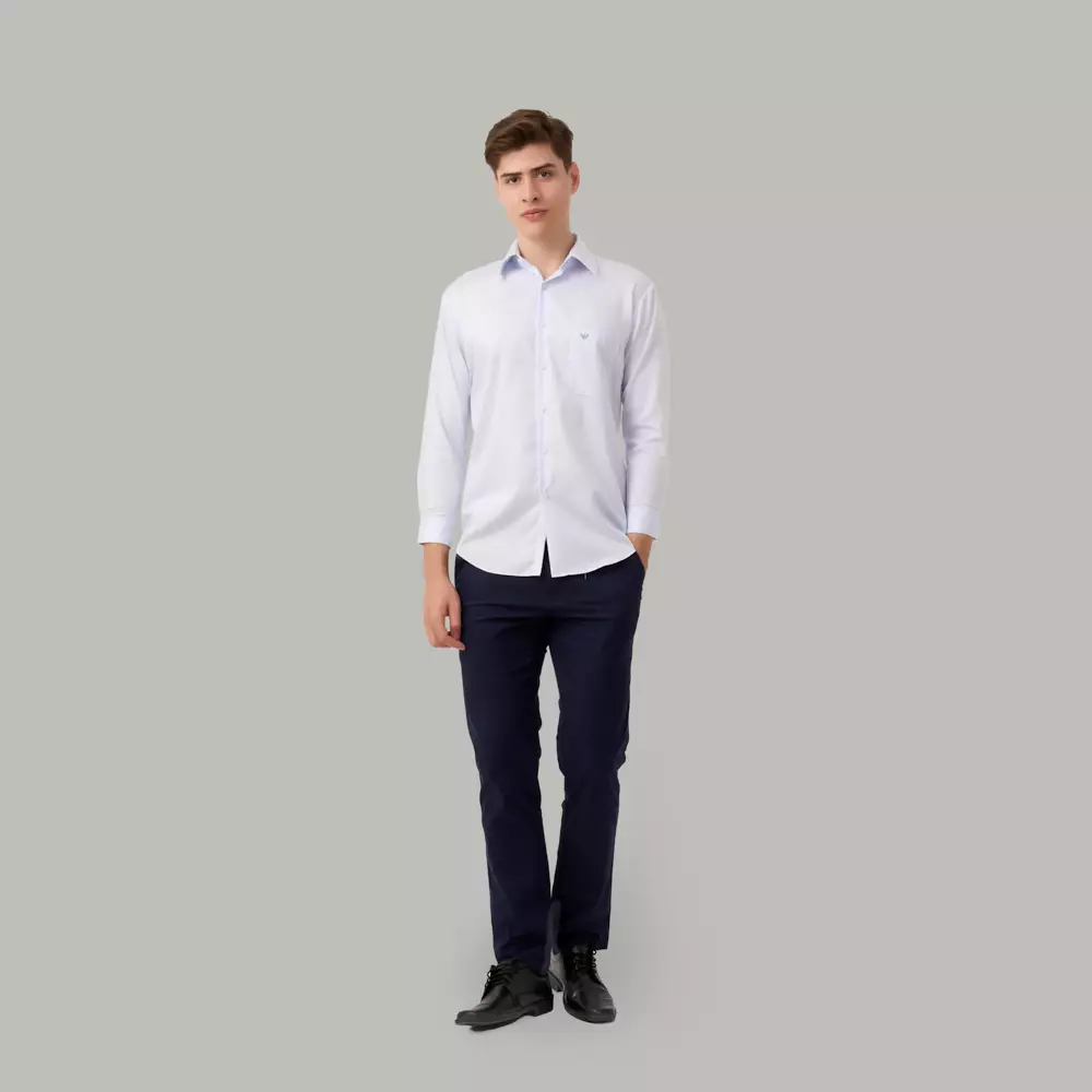 Kemeja Lengan Panjang Ethan White Micro Pinstripe Lazuli - Light Blue Cotton Smart Casual