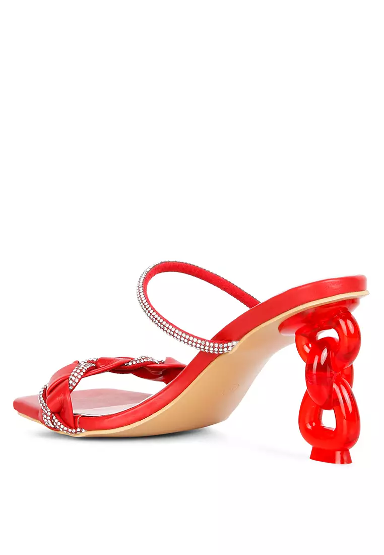 Buy London Rag Red Diamante Detail Mid Heel Sandals Online