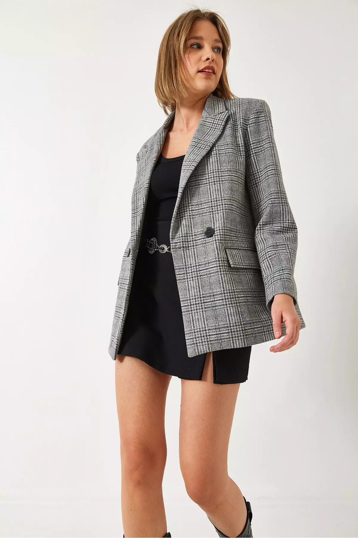 Women's Plaid Patterned Cashmere Oversize Jacket 5046 60261079