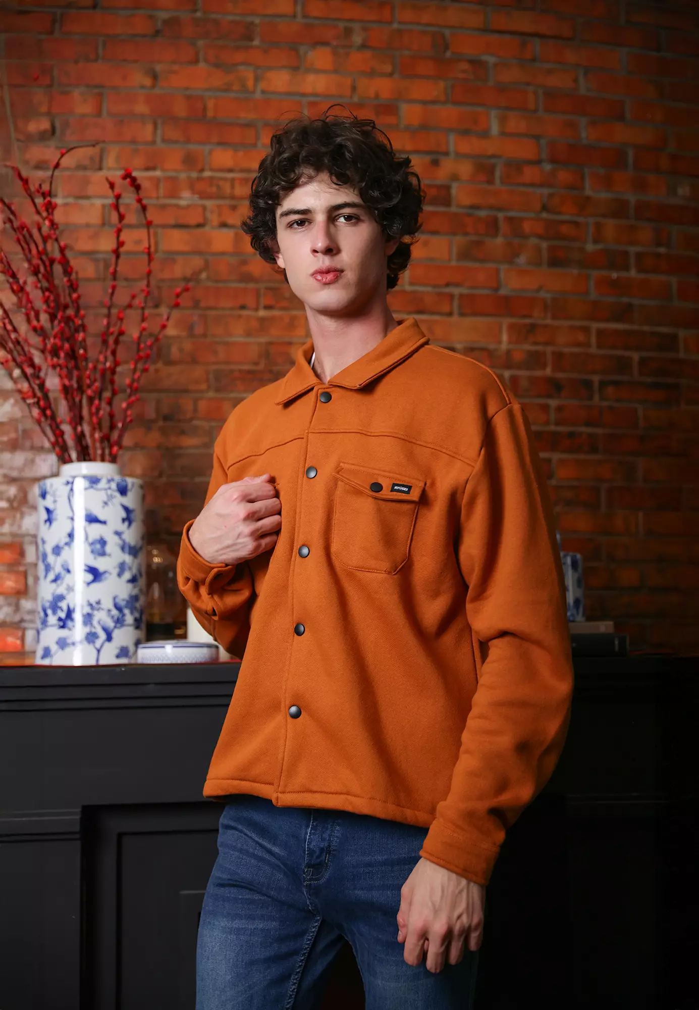 Ryusei Jaket Pria Boxy Fit Fukusaki Mustard