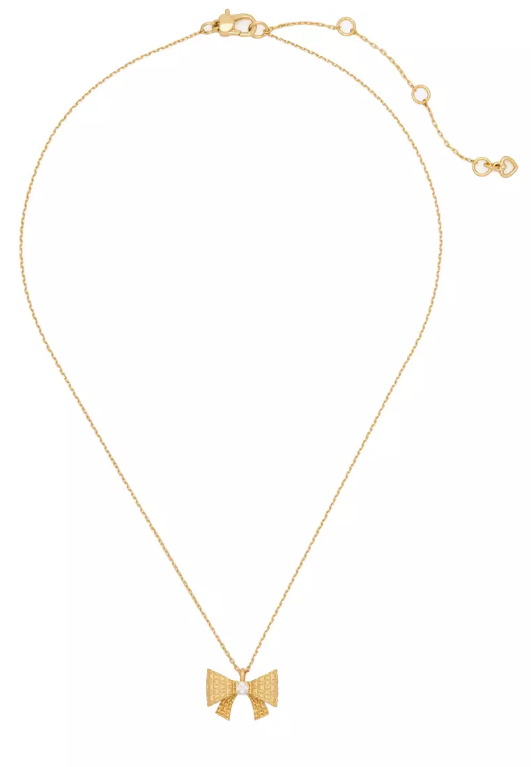 Wrapped In A Bow Mini Pendant Necklace in Clear/ Gold KJ974