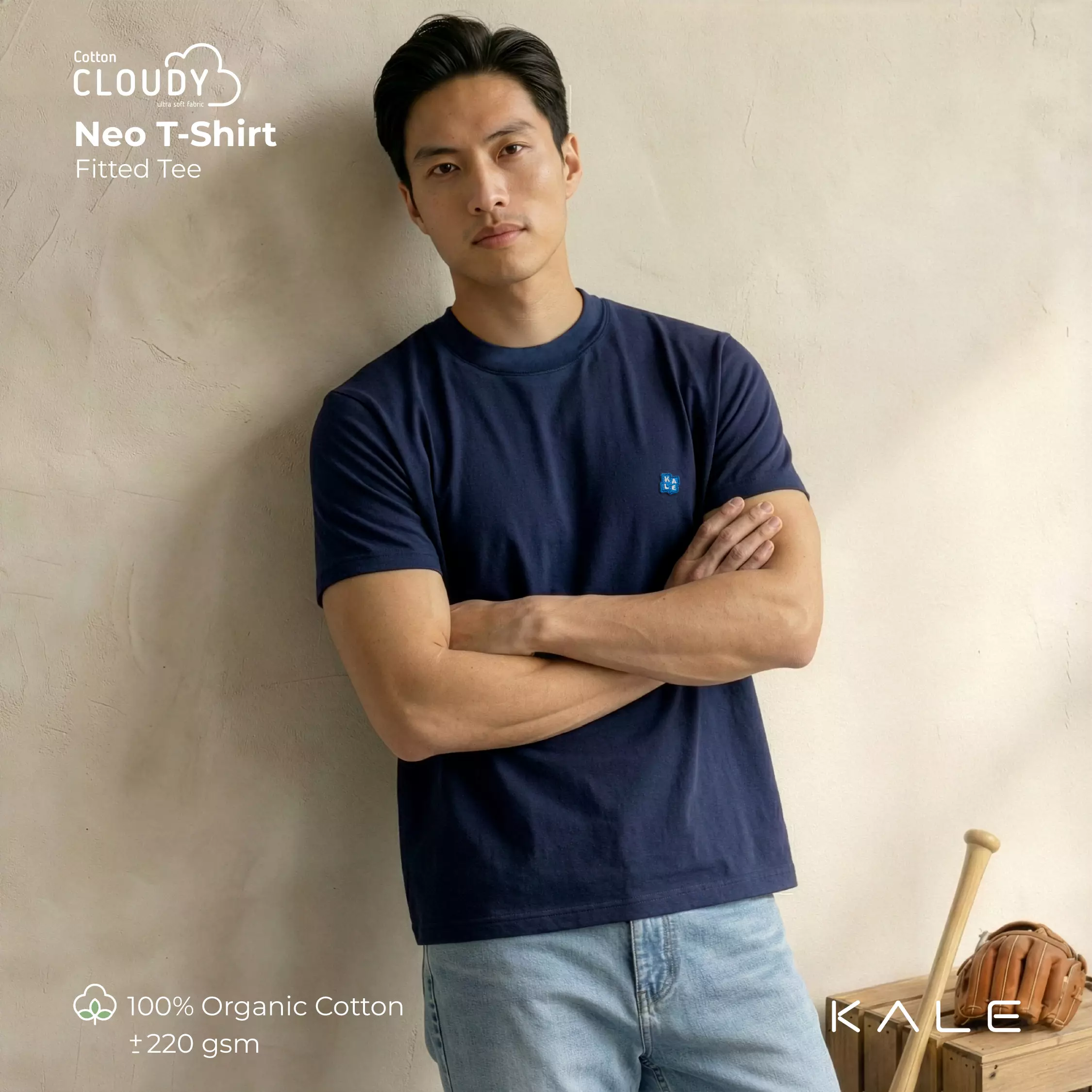 KALE NEO NAVY T-Shirt Fitted Tee Short Sleeve Cotton Cloudy