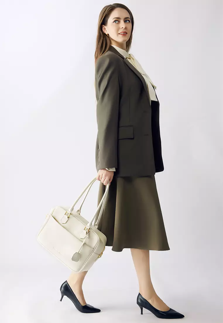 Margaret M Women's White Top Handle Handbag: 2-in-1 Microfiber Leather Travel Business Bag (Tablet compatible std. size 10")