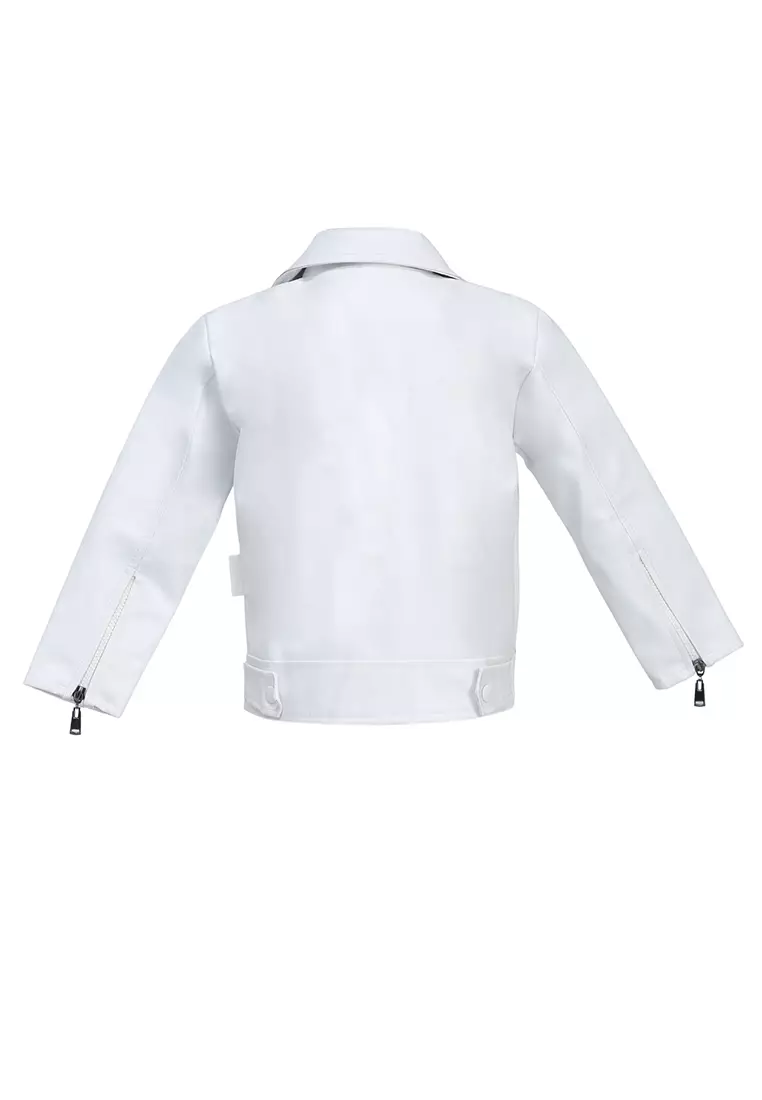 Fisca Jaket Kulit Anak Perempuan Zipper Design Motif Polos Material Leather ORIGINAL - White