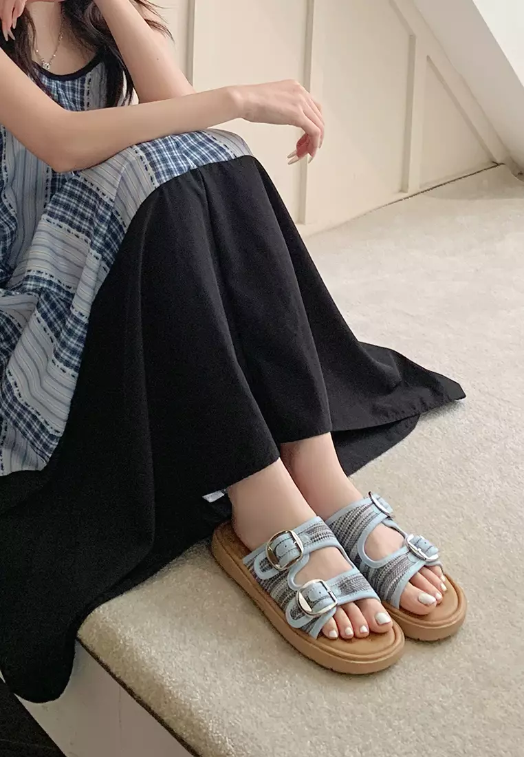 Double Strap Buckle Flat Sandals WW393-8