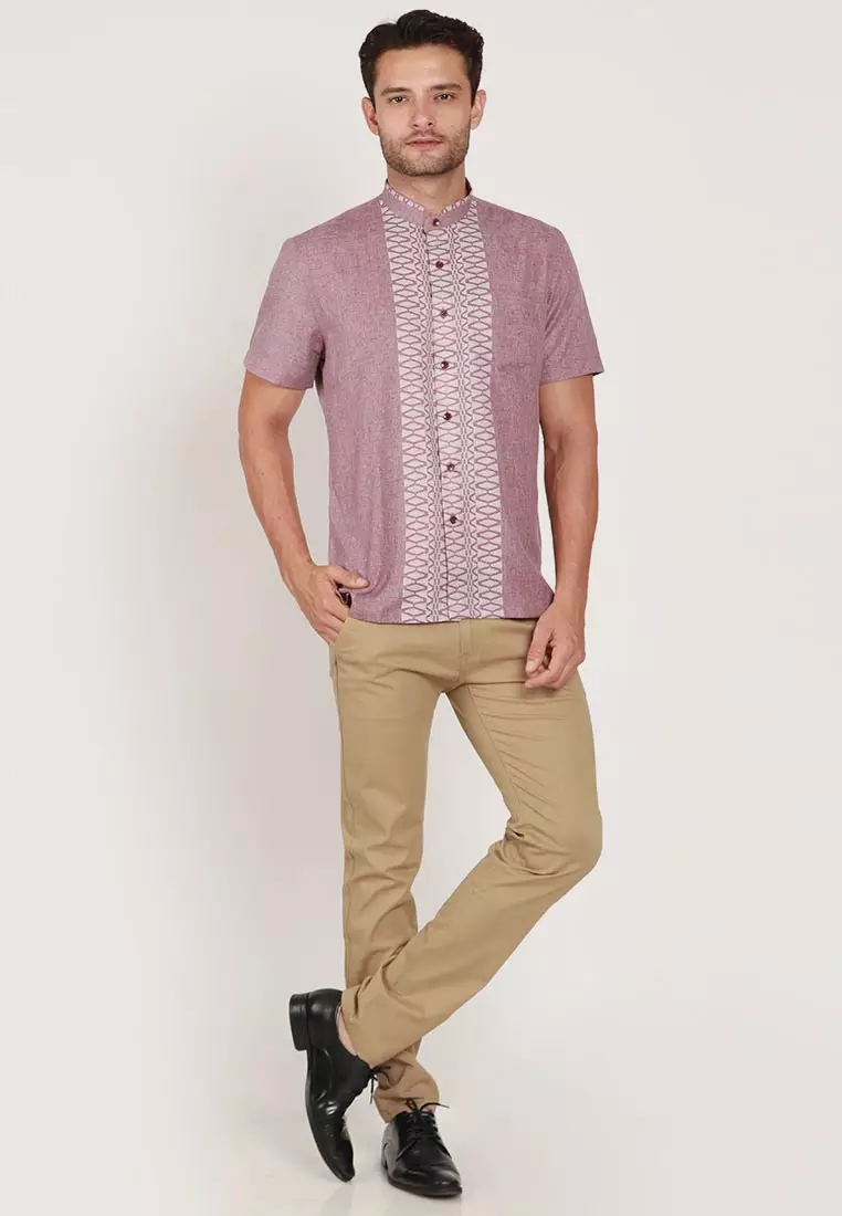 KOKO TIAGA MAROON Kemeja Casual Formal Pria Lengan Pendek SS - Baju Atasan Top Man Muslim Shirt