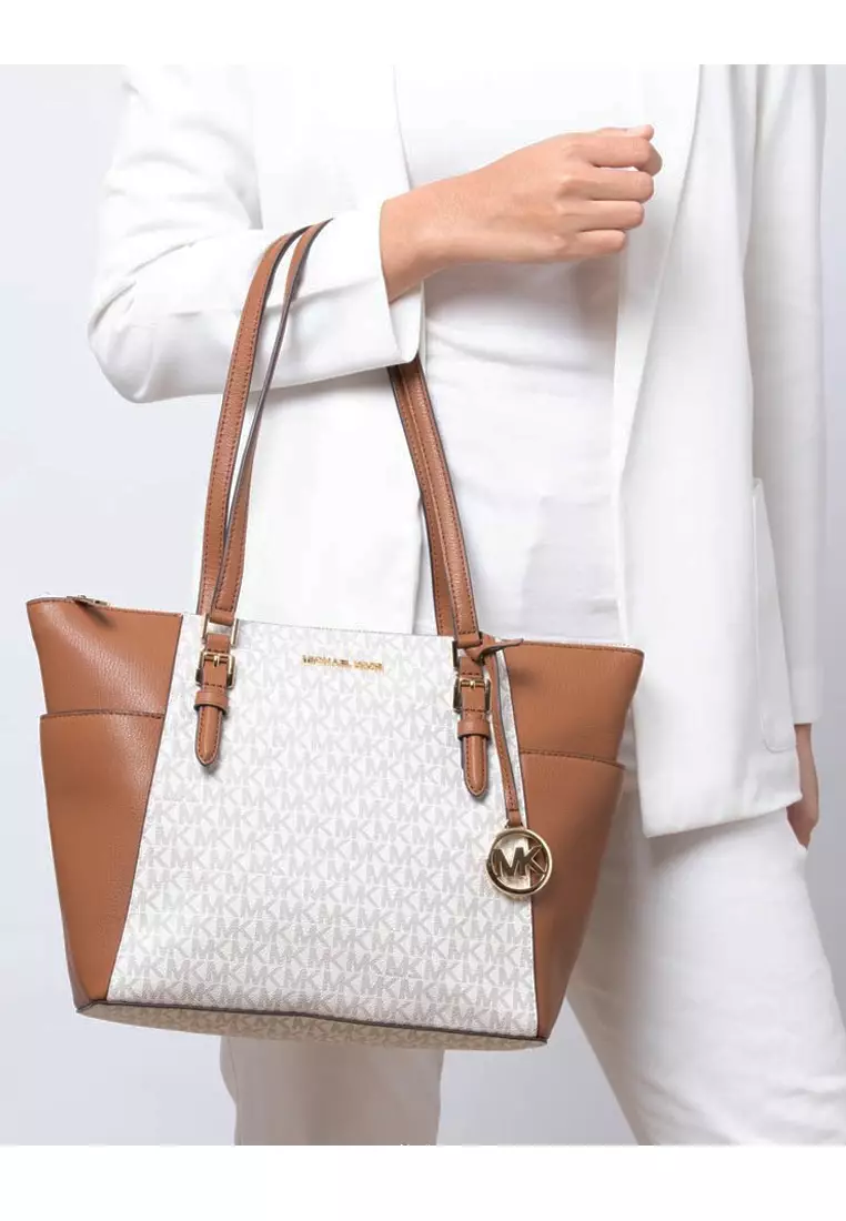 Charlotte Large Tote Bag In Signature - Vanilla/Brown