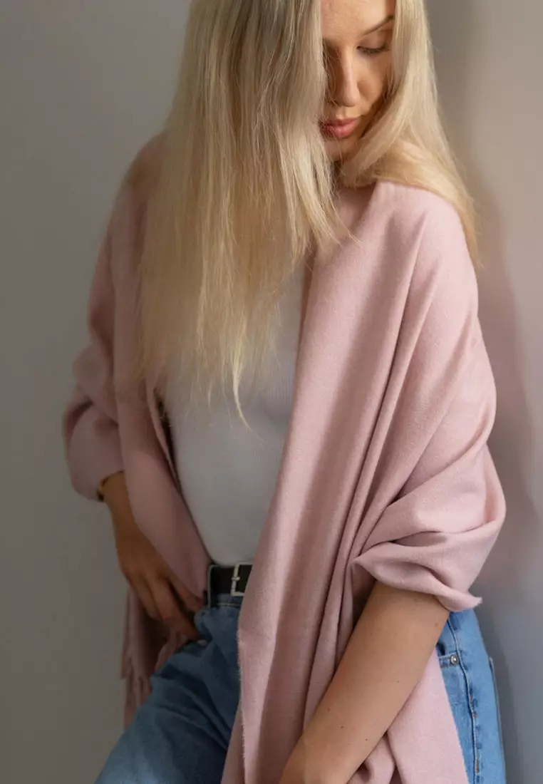 Aksesoris Wanita Pure 100% Virgin Wool Cashmere Shawl Syal Wanita Kasmir Baby Pink