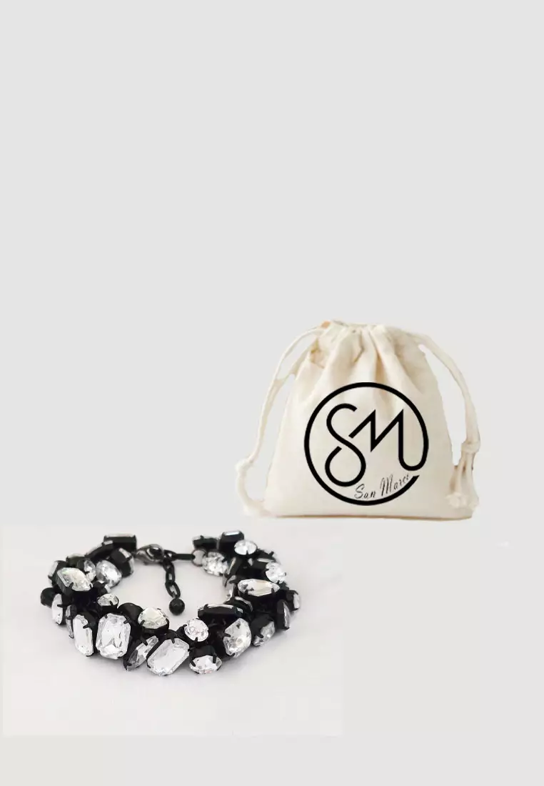 Aksesoris Wanita Aurora Diamante Bracelet Gelang Wanita Black & Silver