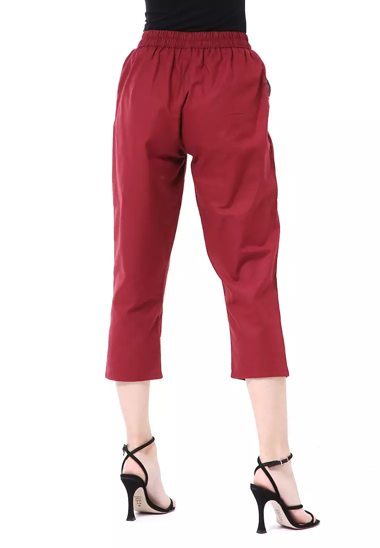 Stella Long Pants Celana Kulot Wanita Korean Style Material Linen ORIGINAL - Maroon