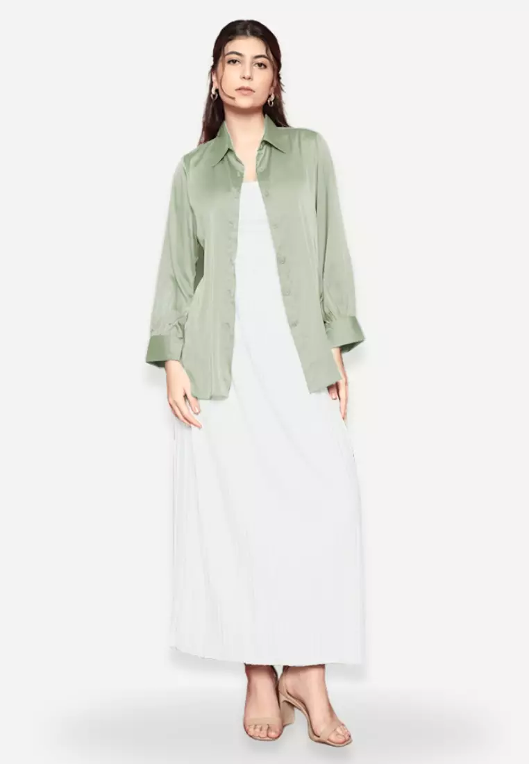 Plain Shirt Sateen In Soft Green By Brilliant Girl Warna HIJAU
