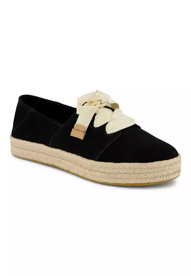 Jual TOMS TOMS Women Carolina Lace Up Black Suede Espadrille
