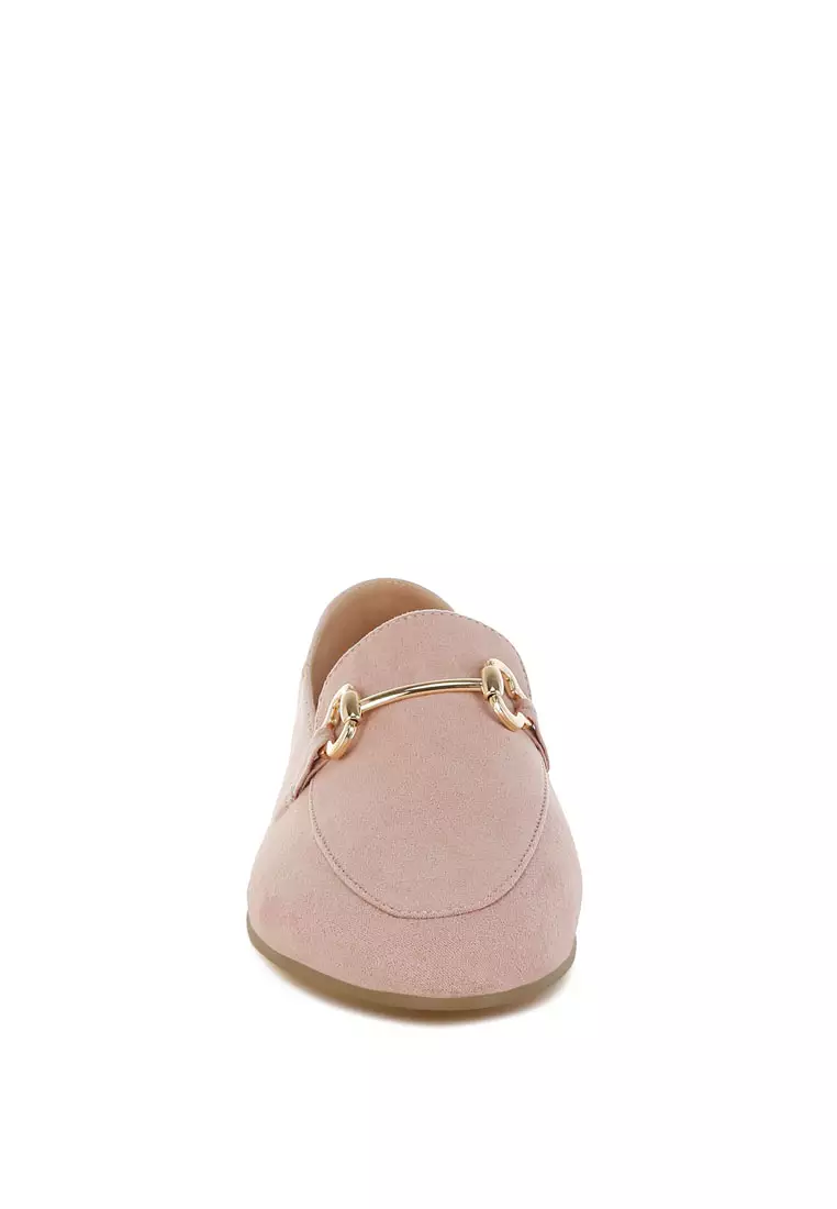 Sepatu Loafer Datar Hias Horsebit dalam Warna Pink