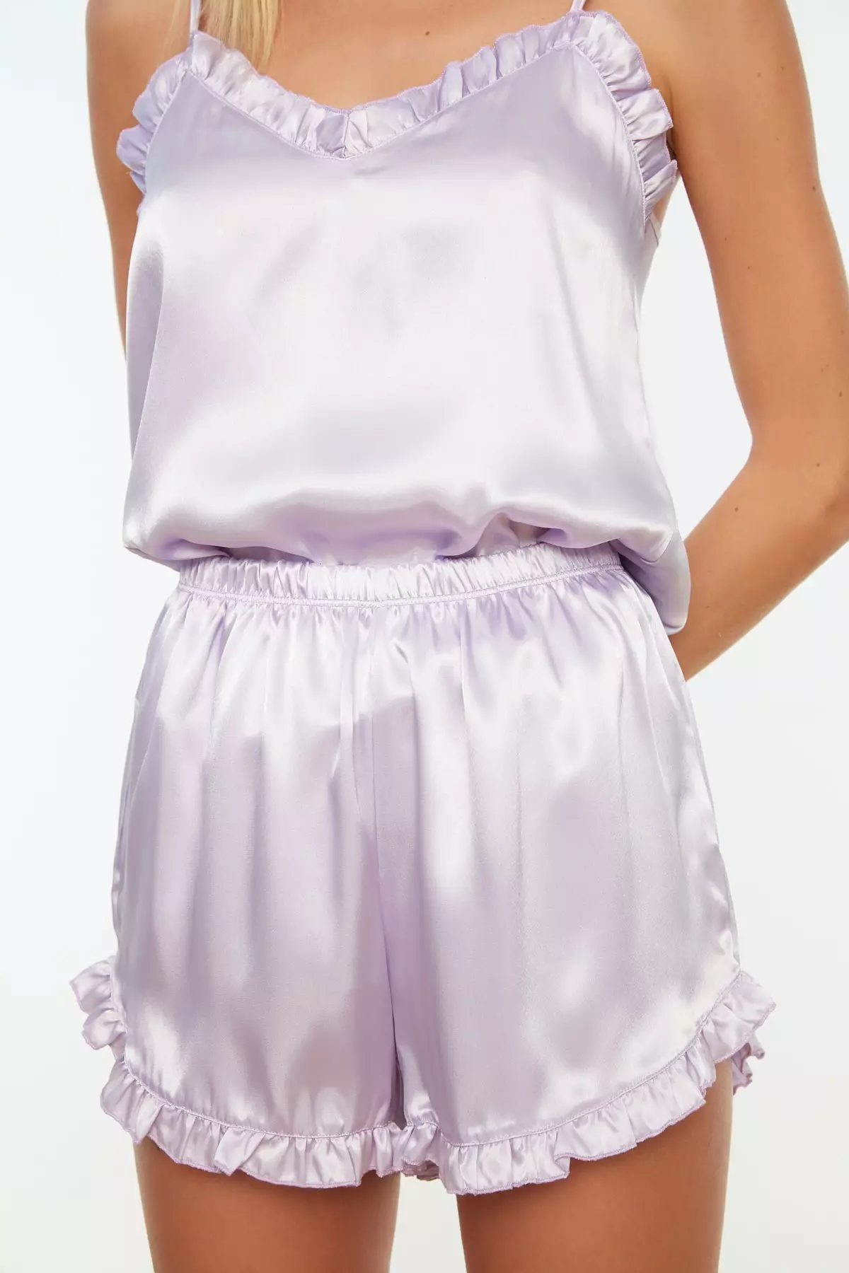 Ruffle Detailed Satin Pajama Set
