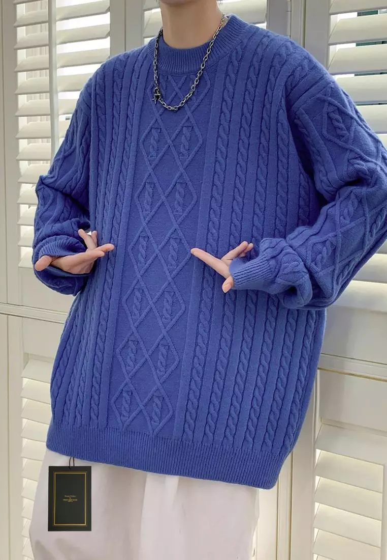 Mens blue sale knit sweater