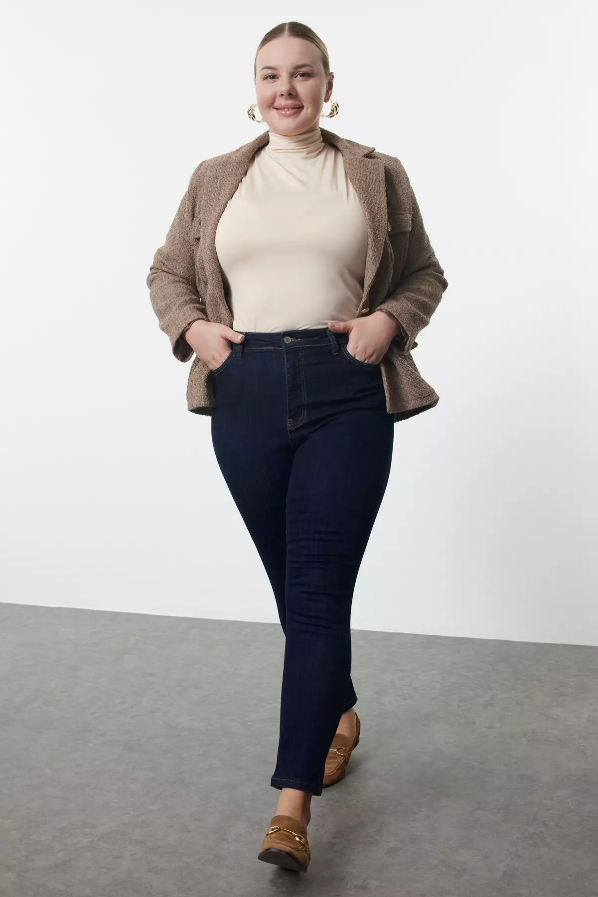Dark Blue High Waist Plus Size Skinny Jeans
